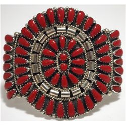 Navajo Coral Needlepoint Cluster Sterling Silver Cuff Bracelet - Juliana Williams