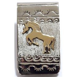 Navajo 12k Gold Fill over Sterling Silver Standing Horse Money Clip - Roger Jones