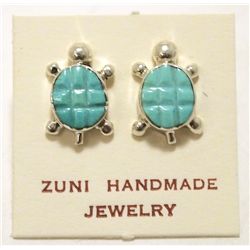 Zuni Turquoise Inlay Sterling Silver Turtle Post Earrings - Marlena Hoee