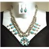 Image 1 : Navajo Turquoise Sterling Silver Squash Blossom Necklace & Earrings Set - L.F.K.