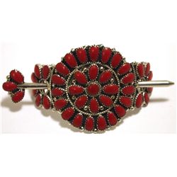 Navajo Coral Cluster Sterling Silver Hair Barrette - Juliana Williams