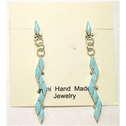 Zuni Turquoise Inlay Sterling Silver Post Earrings - Claudia Wallace