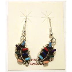 Zuni Multi-Stone Needlepoint Sterling Silver French Hook Earrings - Vickie Johnson