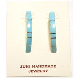 Zuni Turquoise Inlay Sterling Silver 1/4-Ring Post Earrings - Monica Kanesta