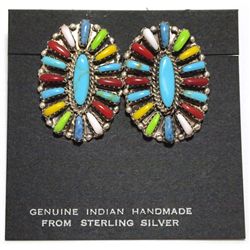 Navajo Multi-Stone Cluster Sterling Silver Post Earrings - Davina Benally