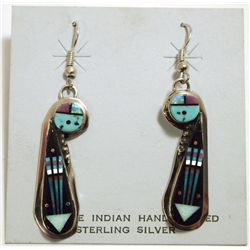 Navajo Multi-Stone Sun Face Inlay Sterling Silver French Hook Earrings - Samuel Smith