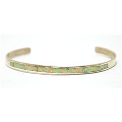 Zuni White/Pink Opal Inlay Sterling Silver Cuff Bracelet - Vanna Eriacho