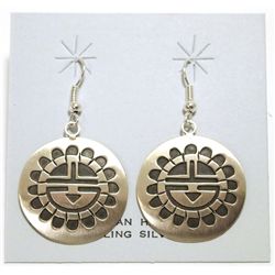 Navajo Sterling Silver Sun Face French Hook Earrings - Stanley Gene