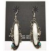 Image 1 : Navajo Howlite & Turquoise Sterling Silver French Hook Earrings - Susan Yazzie
