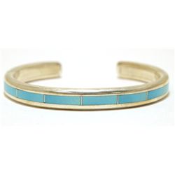 Zuni Turquoise Inlay Sterling Silver Cuff Bracelet - Larry Loretto