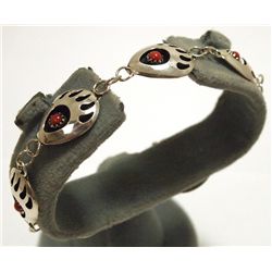 Navajo Coral Sterling Silver Bear Paw Link Bracelet - LP