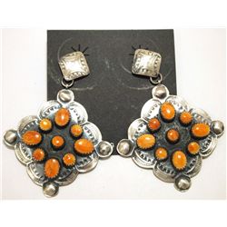 Navajo Spiny Oyster Sterling Silver Post Earrings - Albert J Brown
