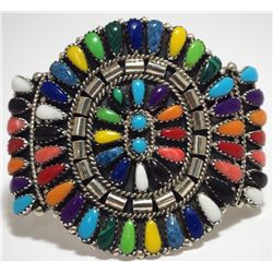 Navajo Multi-Stone Needlepoint Cluster Sterling Silver Cuff Bracelet - Juliana Williams
