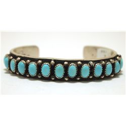 Navajo Turquoise Sterling Silver Cuff Bracelet - Nelvin Burbank