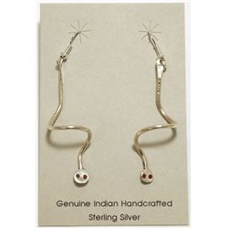 Zuni Sterling Silver Snake with Coral Eyes French Hook Earrings - Effie Calavaza