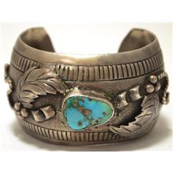 Vintage Old Pawn Navajo Turquoise Sterling Silver Cuff Bracelet - RT '74