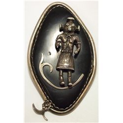 Vintage Old Pawn Navajo Onyx Sterling Silver Hopi Kachina Pendant