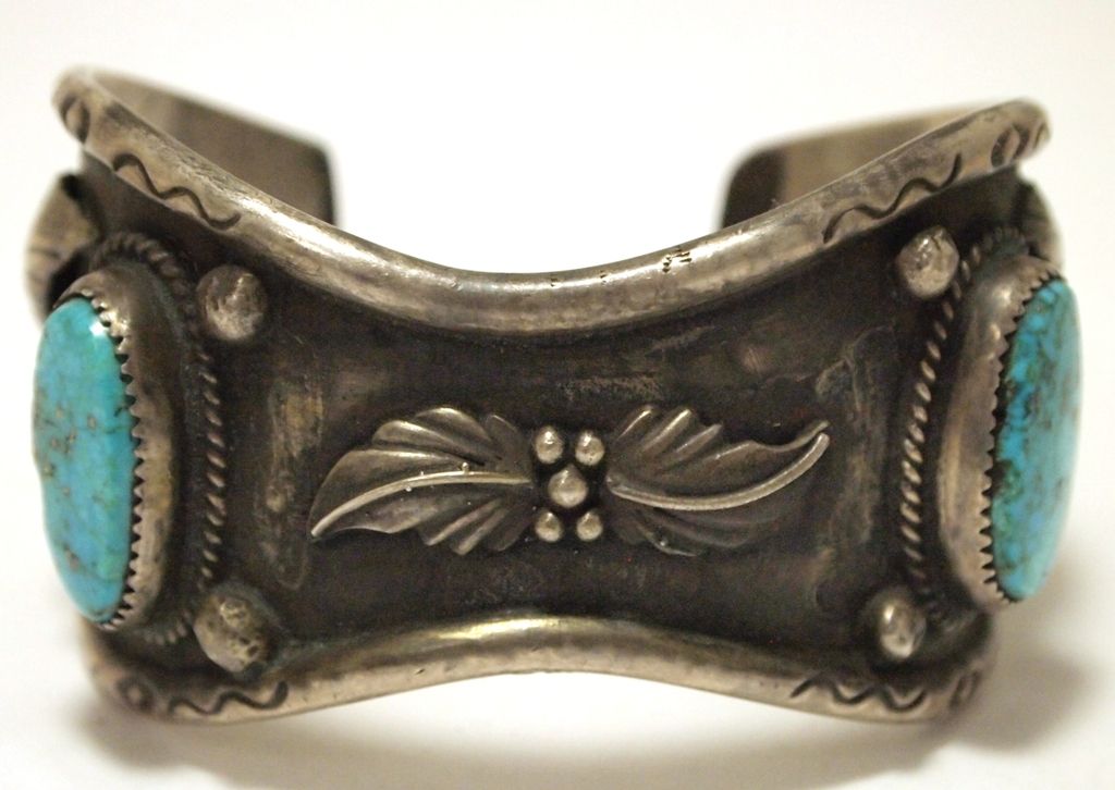Vintage Old Pawn Navajo Turquoise Sterling Silver Cuff Bracelet