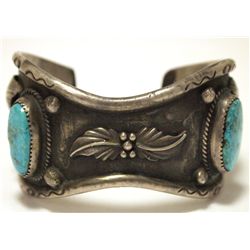 Vintage Old Pawn Navajo Turquoise Sterling Silver Cuff Bracelet
