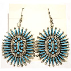 Zuni Turquoise Needlepoint Sterling Silver French Hook Earrings - Eva Booqua