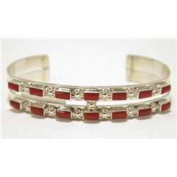 Navajo Coral Sterling Silver Cuff Bracelet - Ernest & Vivian Bewanika