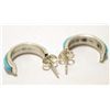 Image 3 : Zuni Turquoise Inlay Sterling Silver Half-Ring Post Earrings - Keith Nastacio