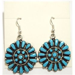 Zuni Turquoise Cluster Sterling Silver French Hook Earrings - Marcine Stead