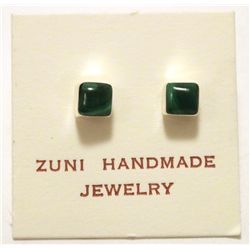 Zuni Malachite Sterling Silver Square Post Earrings - Wiston Kalestewa