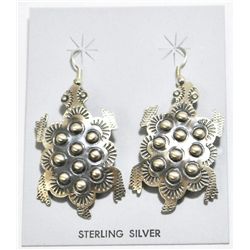 Navajo Sterling Silver Turtle French Hook Earrings - Tim Yazzie