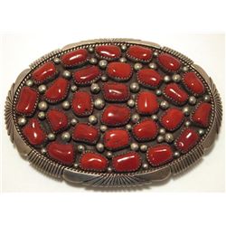 Old Pawn Navajo Coral Sterling Silver Belt Buckle - K Jones