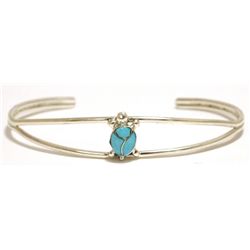 Zuni Turquoise Sterling Silver Turtle Cuff Bracelet - Rebecca Lalio