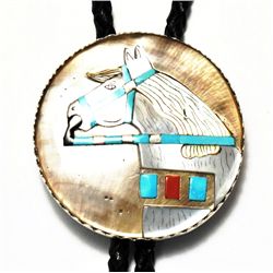 Zuni Multi-Stone Gold Tone Horse Sterling Silver Bolo Tie - Bobby Concho