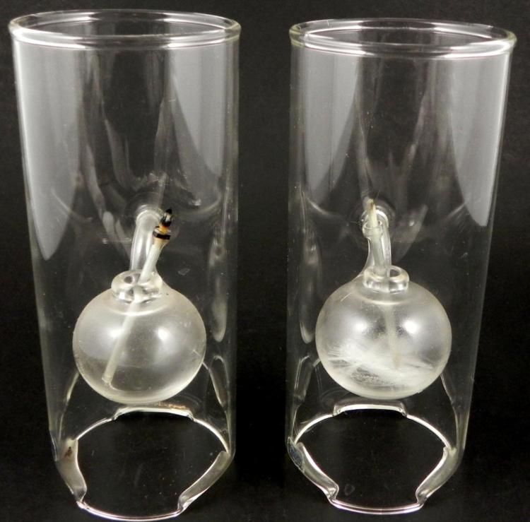 Pair of Wolfard Hand Blown Glass Oil Lanterns Lamps