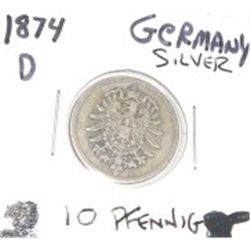 1874 D SILVER GERMANY 10 PFENNIG *RARE HARD TO FIND*!! COIN CAME OUT OF SAFE BOX!!