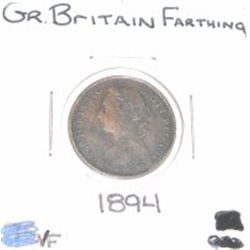 1894 GREAT BRITAIN FARTHING *RARE VERY FINE GRADE NICE OLD COIN*!! COIN CAME OUT OF SAFE BOX!!