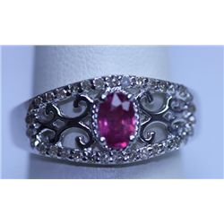 17.60 CTW RUBY AND DIAMOND RING .925 STERLING SILVER