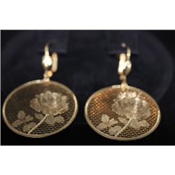 14K GOLD PLATED FLOWER DESIGN DANGLE EARRING