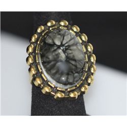 FASHION JEWELRY BRASS RING; SYNTHETIC BLACK STONE