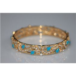 GOLD PLATED AND CZ BANGLE (TURQOUISE)