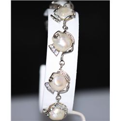 FANCY FASHION JEWELRY WHITE PEARL AND CZ BRACELET