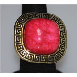 FASHION JEWELRY BRASS RING; SYNTHETIC PINK STONE