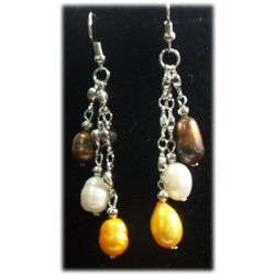 TRICOLOR PEARL SILVER DANGLING EARRINGS;AUTHENTIC PHILI