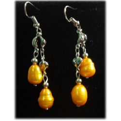 DUO BROWN PEARL SILVER DANGLING EARRINGS;AUTHENTIC PHIL