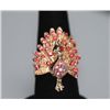 Image 2 : FASHION JEWELRY MULTI-COLORED CZ PEACOCK SHAPED BRASS R