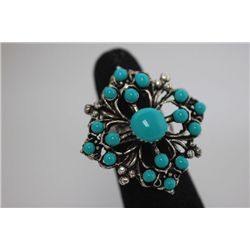 FASHION JEWELRY; SYNTHETIC TURQUOISE COLORED BRASS RING