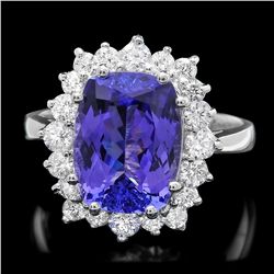 14K WHITE GOLD 5.0CT TANZANITE 0.85CT DIAMOND RING