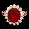 Image 1 : 14K WHITE GOLD 6.75CT RUBY 0.80CT DIAMOND RING