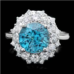 14K WHITE GOLD 5.50CT ZIRCON 1.60CT DIAMOND RING