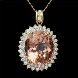 14K YELLOW GOLD 27CT MORGANITE 3CT DIAMOND PENDANT