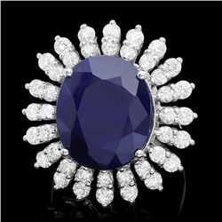 14K WHITE GOLD 15.00CT SAPPHIRE 2.45CT DIAMOND RING